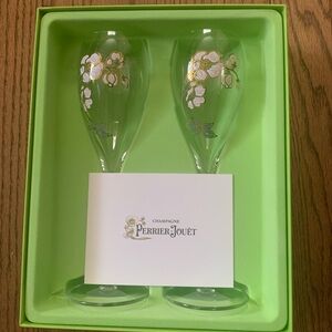 NEW NEVER USED Perrier-Jouët Champagne Glasses with Floral Design 8 1/2” tall
